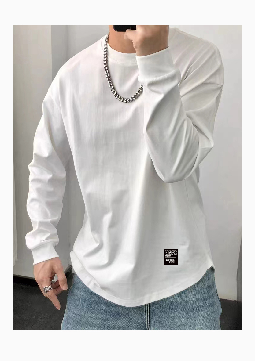 秋冬纯棉重磅260克长袖T恤春秋纯棉高街风印花宽松百搭圆领打底衫