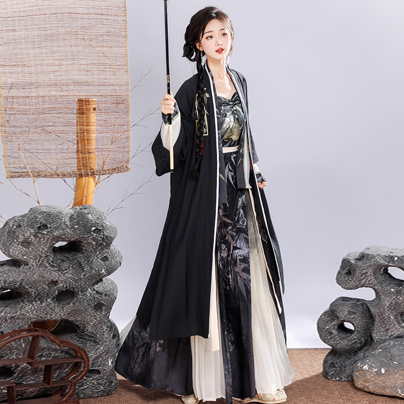 慕夏【墨客】对襟三裥裙日常通勤女春夏新款中式显瘦水墨酷飒对襟