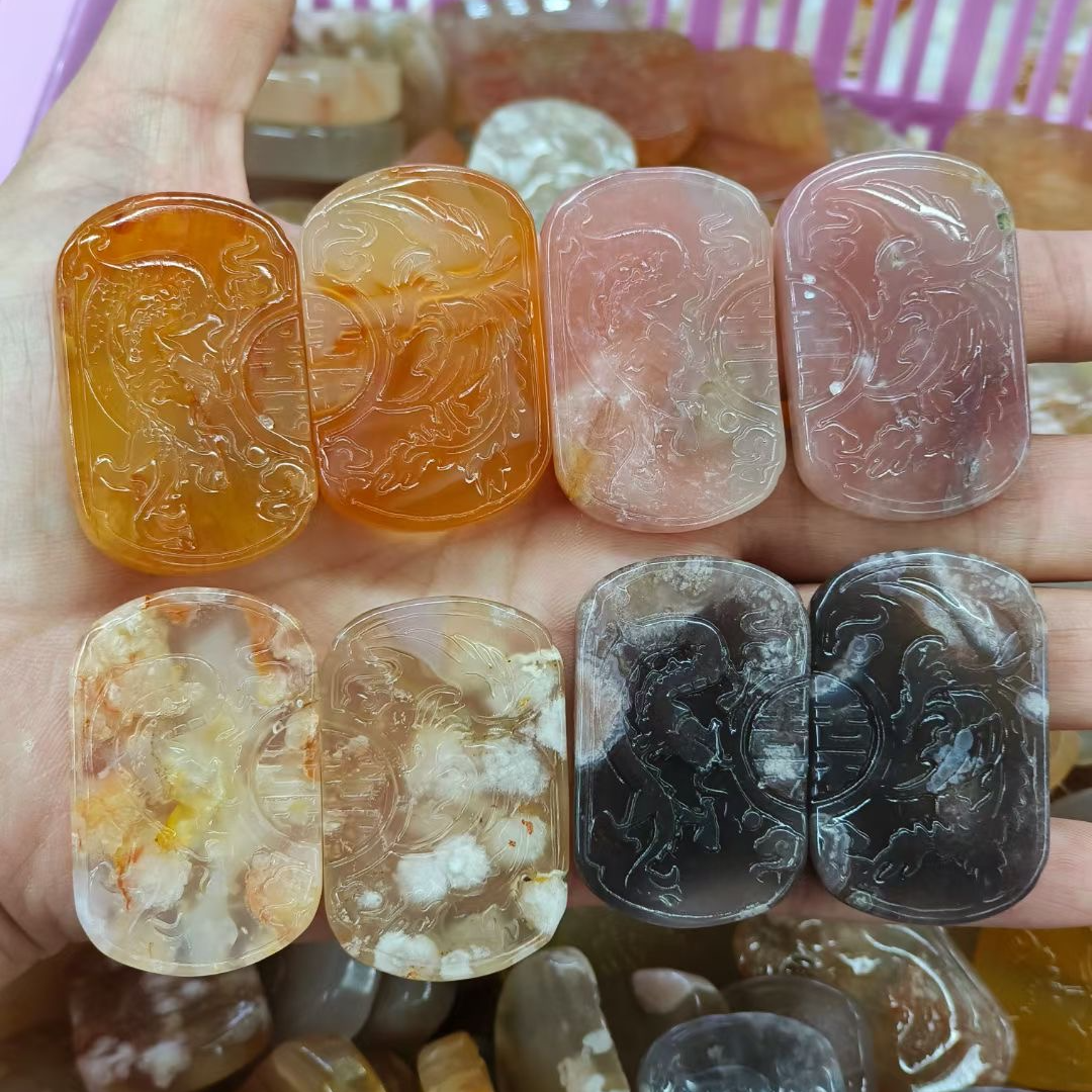 【云朵樱花】2马达加斯加樱花玛瑙雕刻吊坠源头工厂-多样性发货