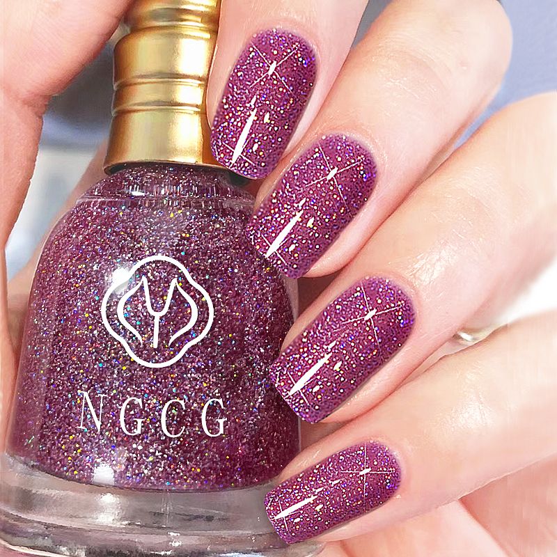 七彩闪紫指甲油免烤快干持久不可剥防水不掉色流行显白美甲油瓶装