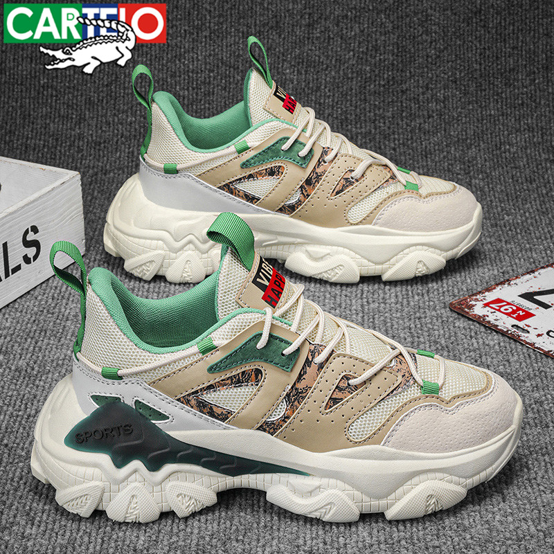 卡帝乐鳄鱼男鞋春季2024新款青少年网面运动鞋男士莆田厚底老爹鞋