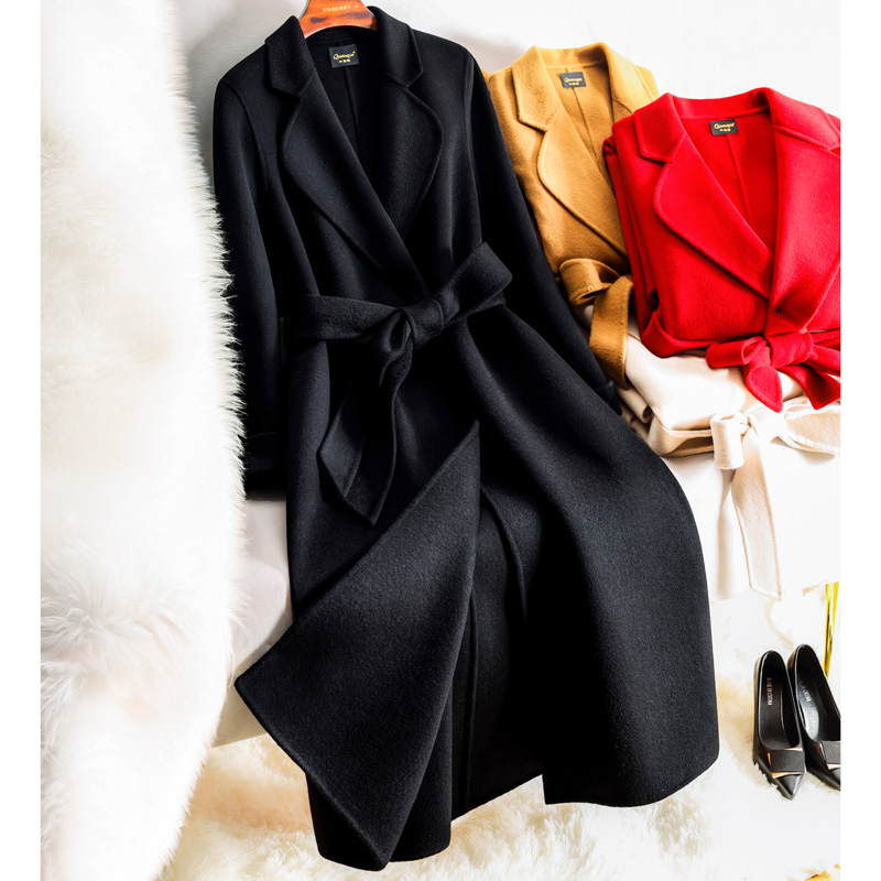 高端黑色气质双面羊绒毛大衣女中长款修身显瘦百搭羊毛呢外套