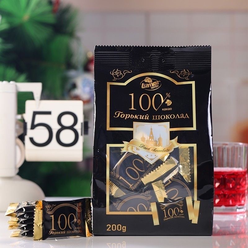 俄罗斯进口拉迈尔100%纯可可脂黑巧代餐苦巧克力袋装健身零食品