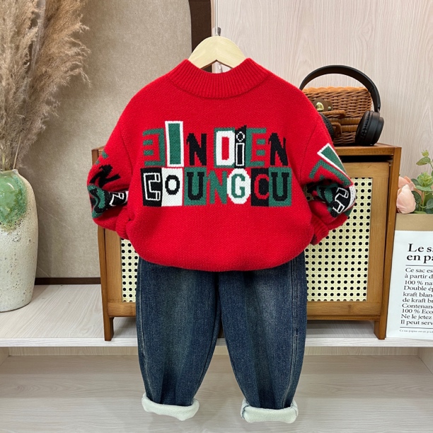 【巴黎封尚】秋冬儿童圆领街潮款时尚男童洋气复古女童针织毛衣