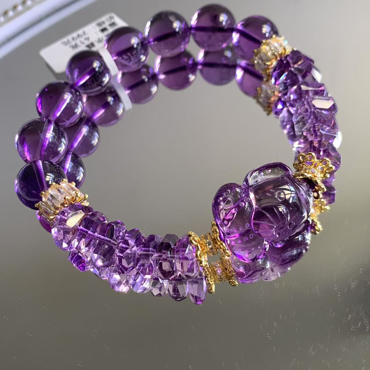 天然玻利维亚全净体紫水晶设计款圆珠趴趴小象算盘切角轻奢百搭