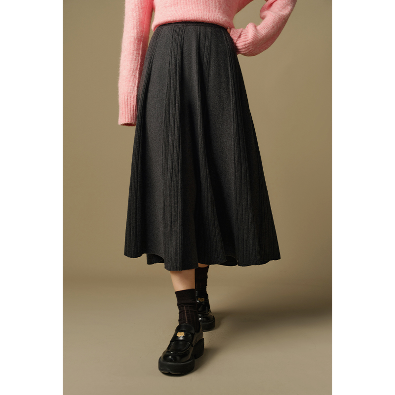 独束大码女装高级感温柔针织【坑条伞裙】时尚百搭中长裙24DS84245