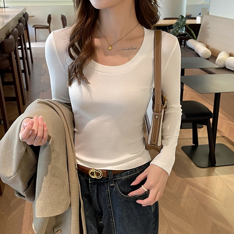 【TL2102】JS螺纹棉圆领长袖T恤女款春秋季上衣洋气修身内搭打底衫