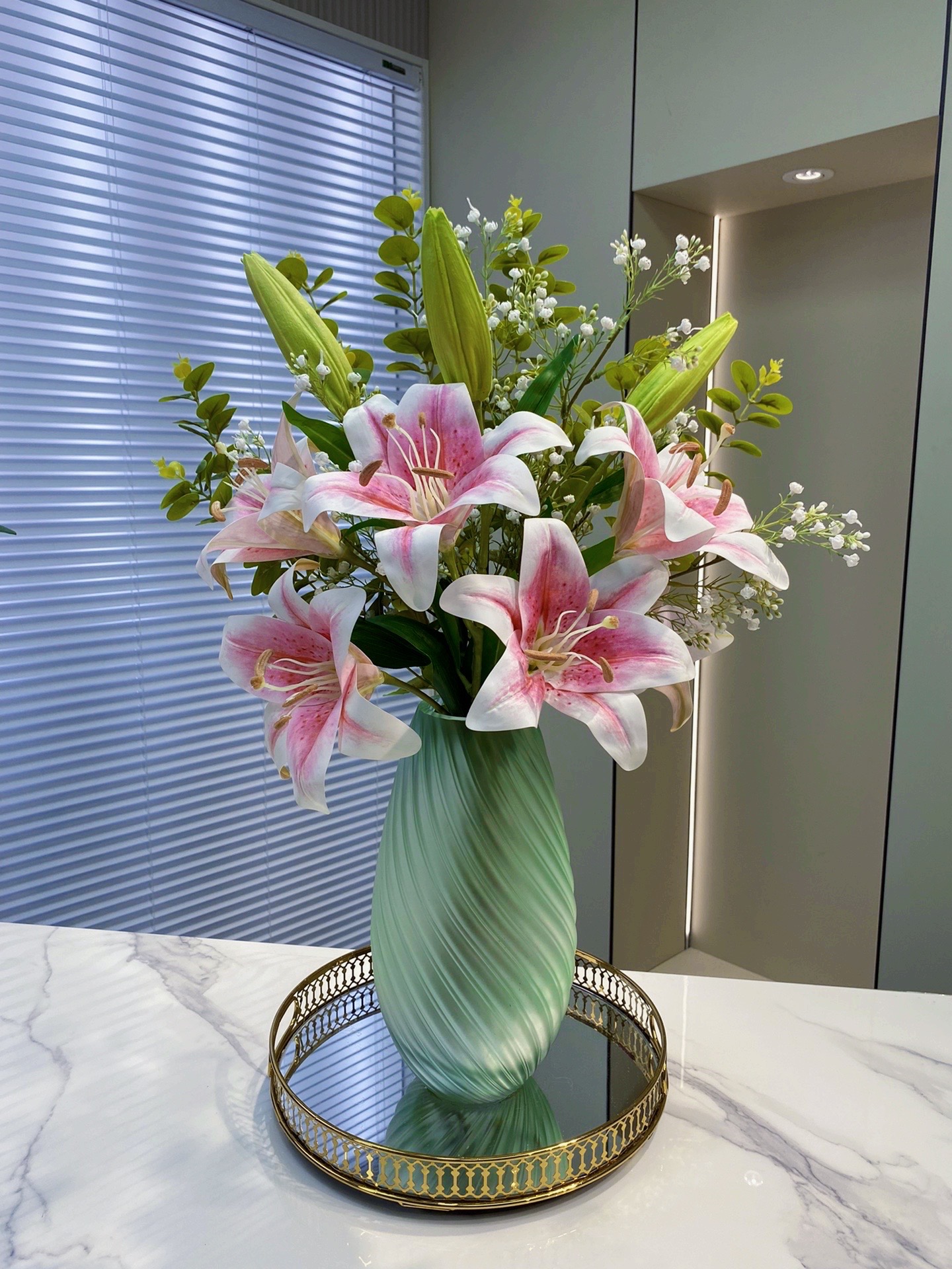 仿真花束百合满天星套装花束家居摄影装饰摆件样板房软装花艺