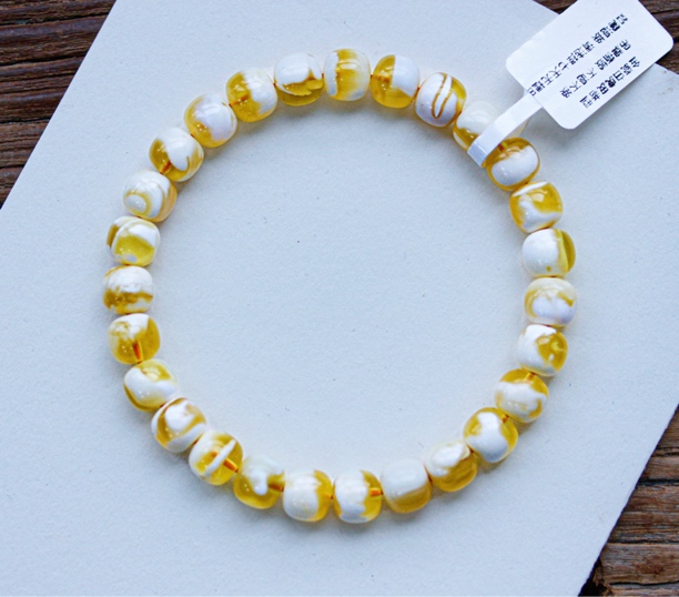  8mm俄料金瓷白妖花老型蜜蜡手串 8.13克 精工 颗颗金白分明