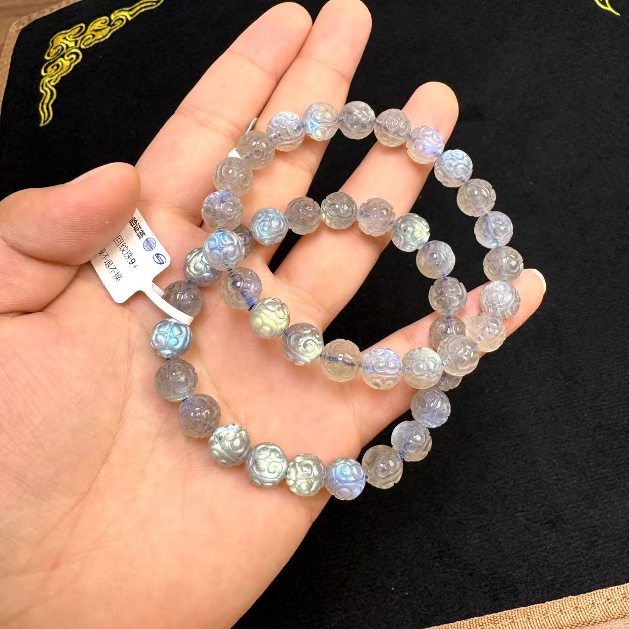 灰月光高闪回纹珠手串（多样性发一）   天然杂裂矿点，完美主义慎拍