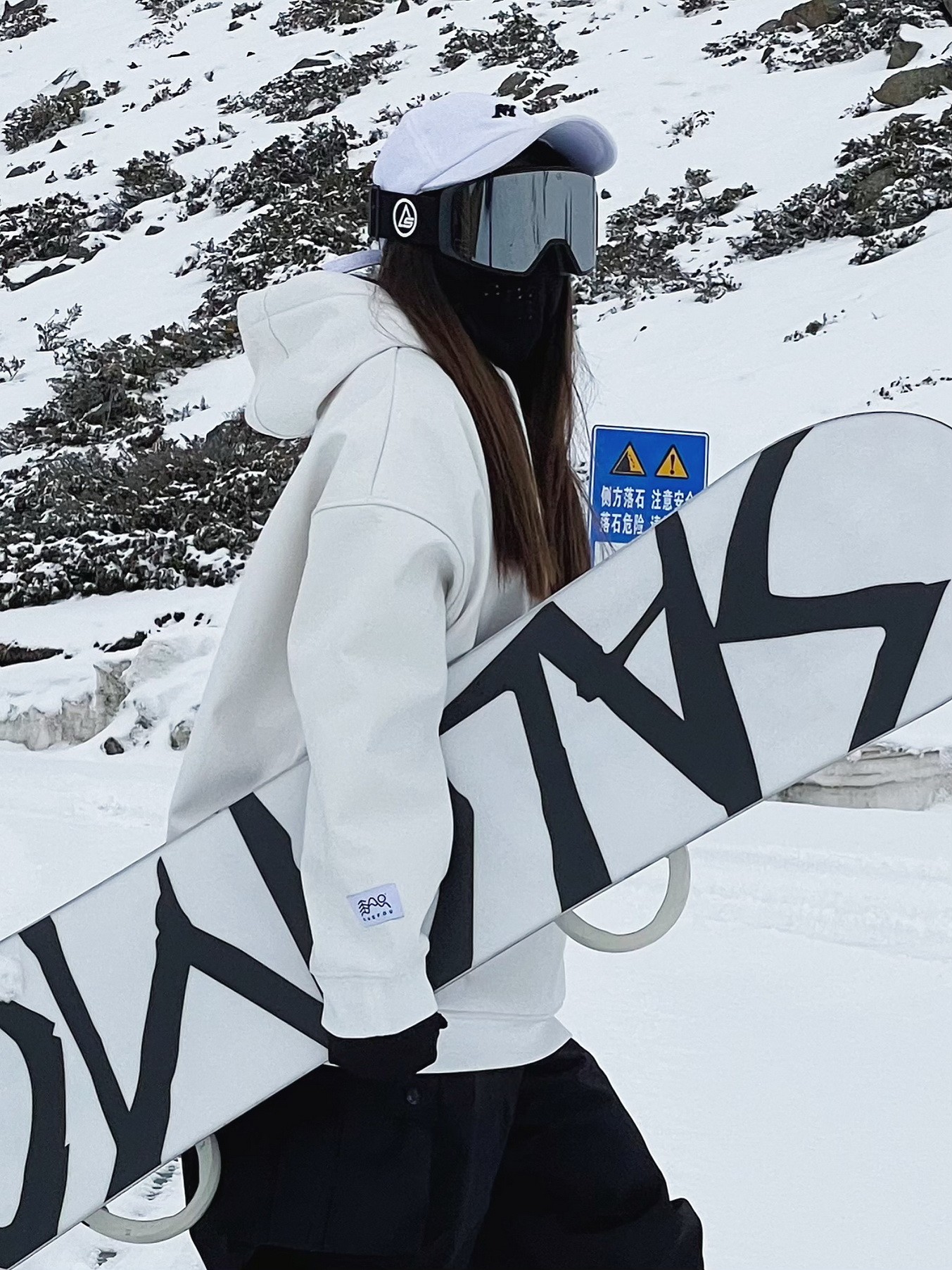 雪否 白色单板滑雪防水over size宽松加绒 透气男女室内滑雪卫衣