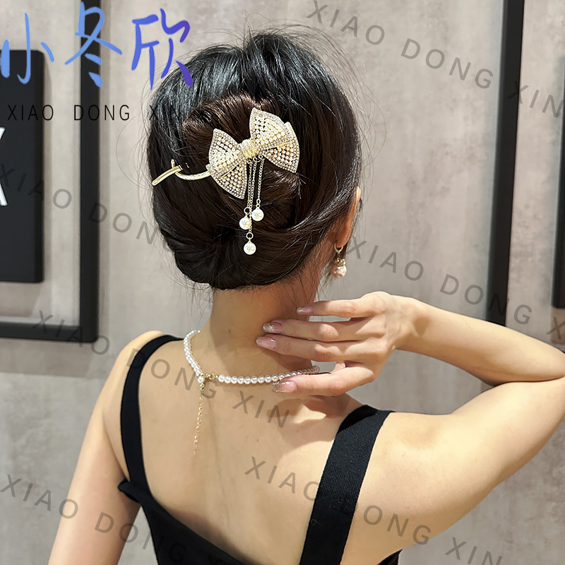 珠珠镶嵌流苏发夹头饰女后脑勺百搭扭扭夹时尚气质抓夹发饰发卡