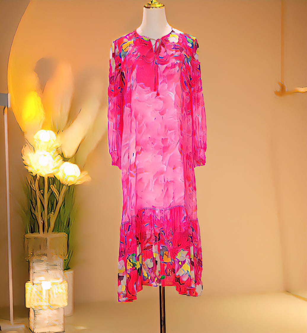 双绉桑蚕丝高端定制时尚气质减龄连衣裙  2403021