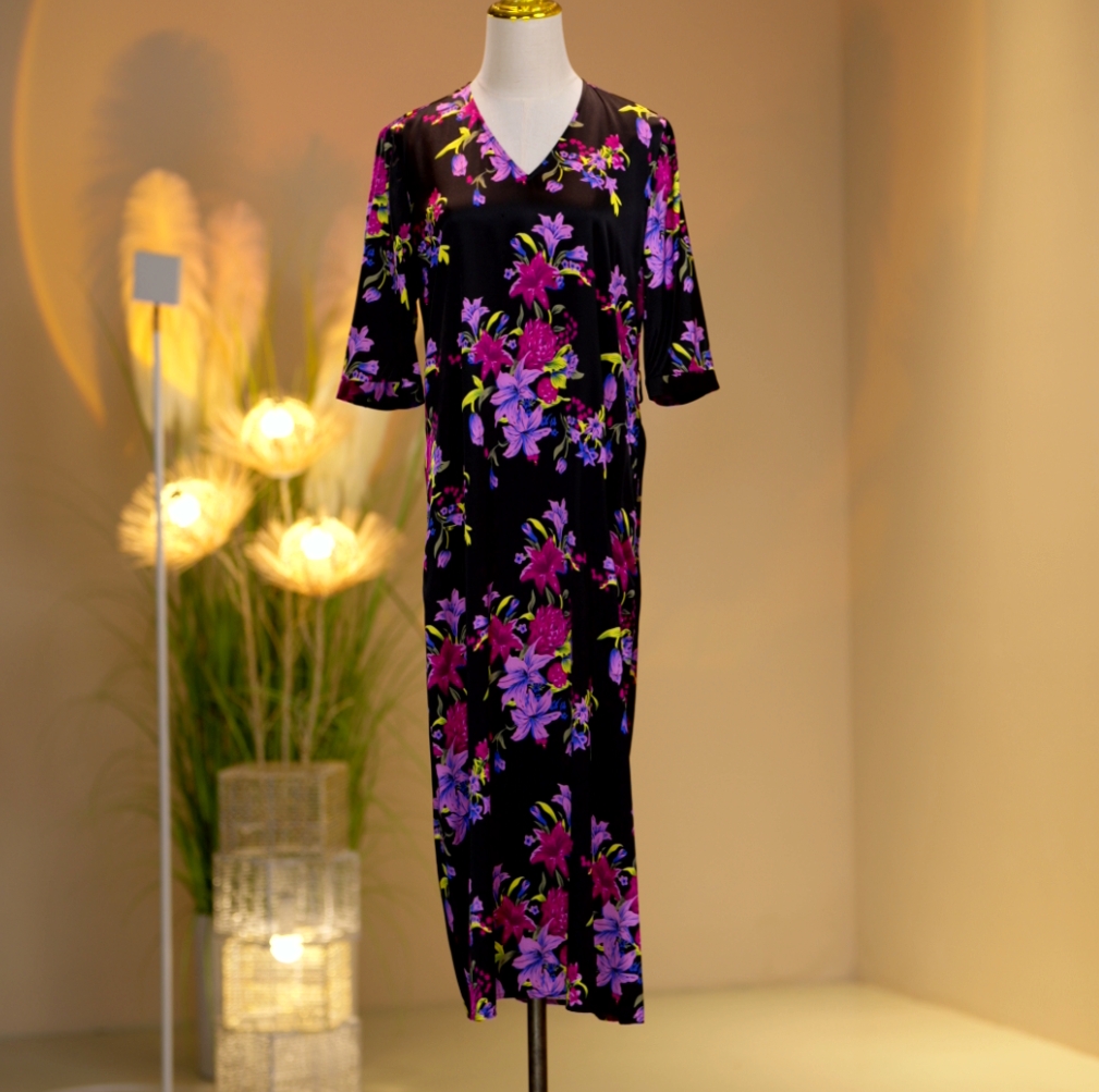 桑蚕丝高定时尚气质减龄优雅高贵修身显瘦复古连衣裙2410086