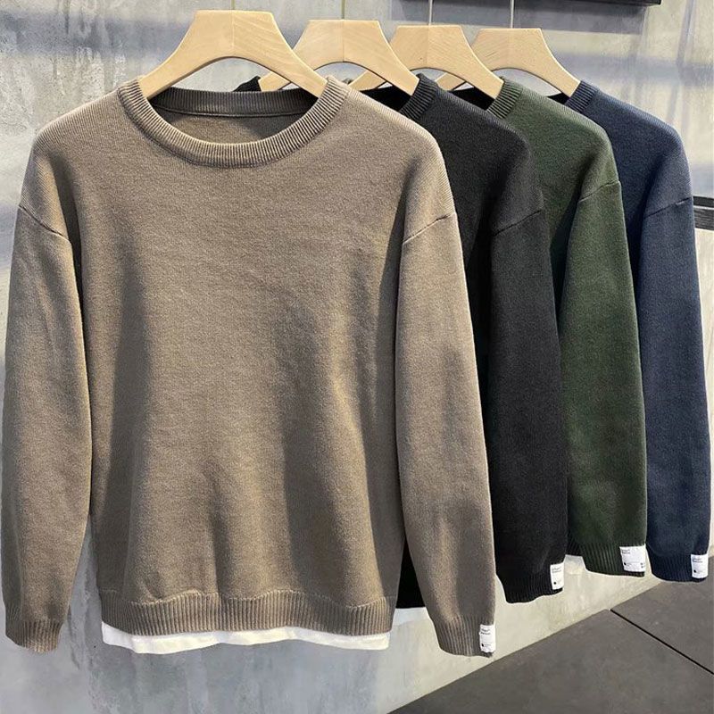 【小扬哥推荐】秋冬季假两件毛衣男新款百搭韩版潮流套头外套上衣