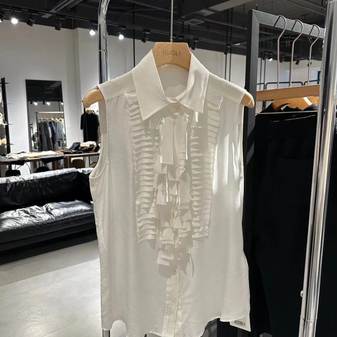 RUOLI精选白色衬衫背心夏季女士轻奢气质