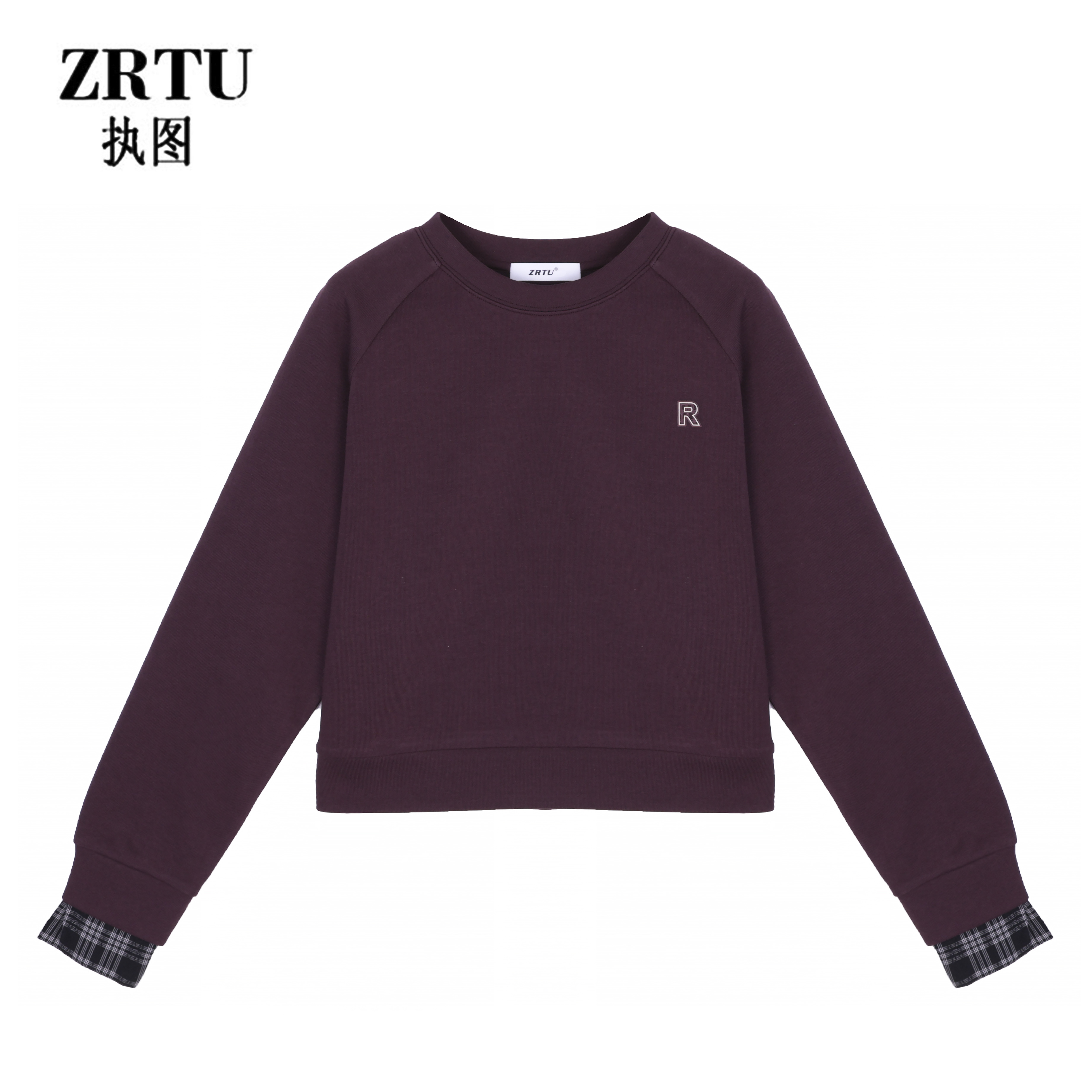 ZRTU/执图2025秋冬新款圆领设计感拼接长袖宽松百搭上衣