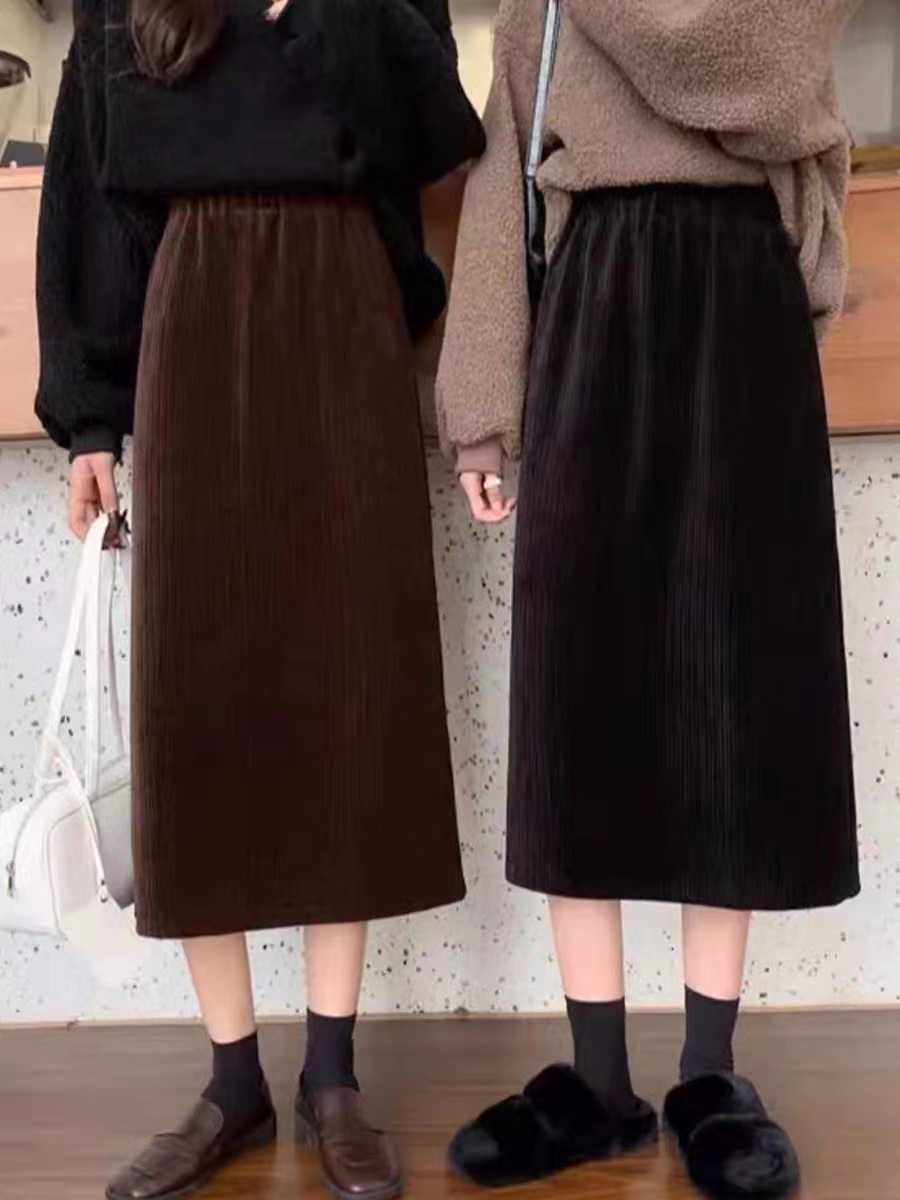 322秋冬厚款条绒竖条显瘦半身裙加厚中长款