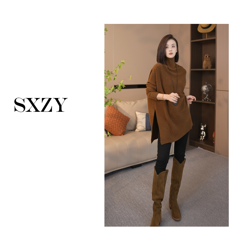 ‘SXZY’【雪塔】秋款针织百搭上衣侧开叉显瘦百搭上衣