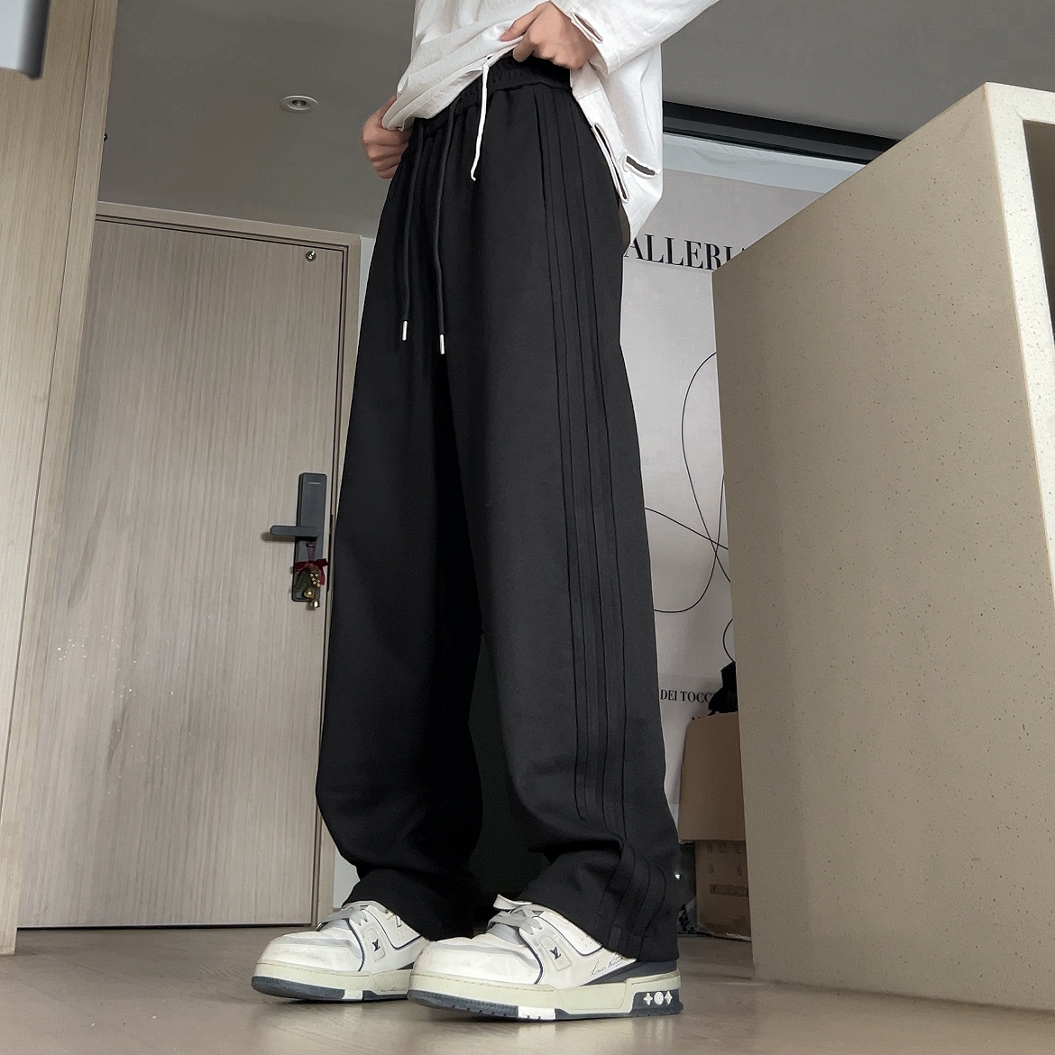 HN潮牌-春季新款设计感重磅休闲裤子男宽松直筒百搭情侣显瘦长裤