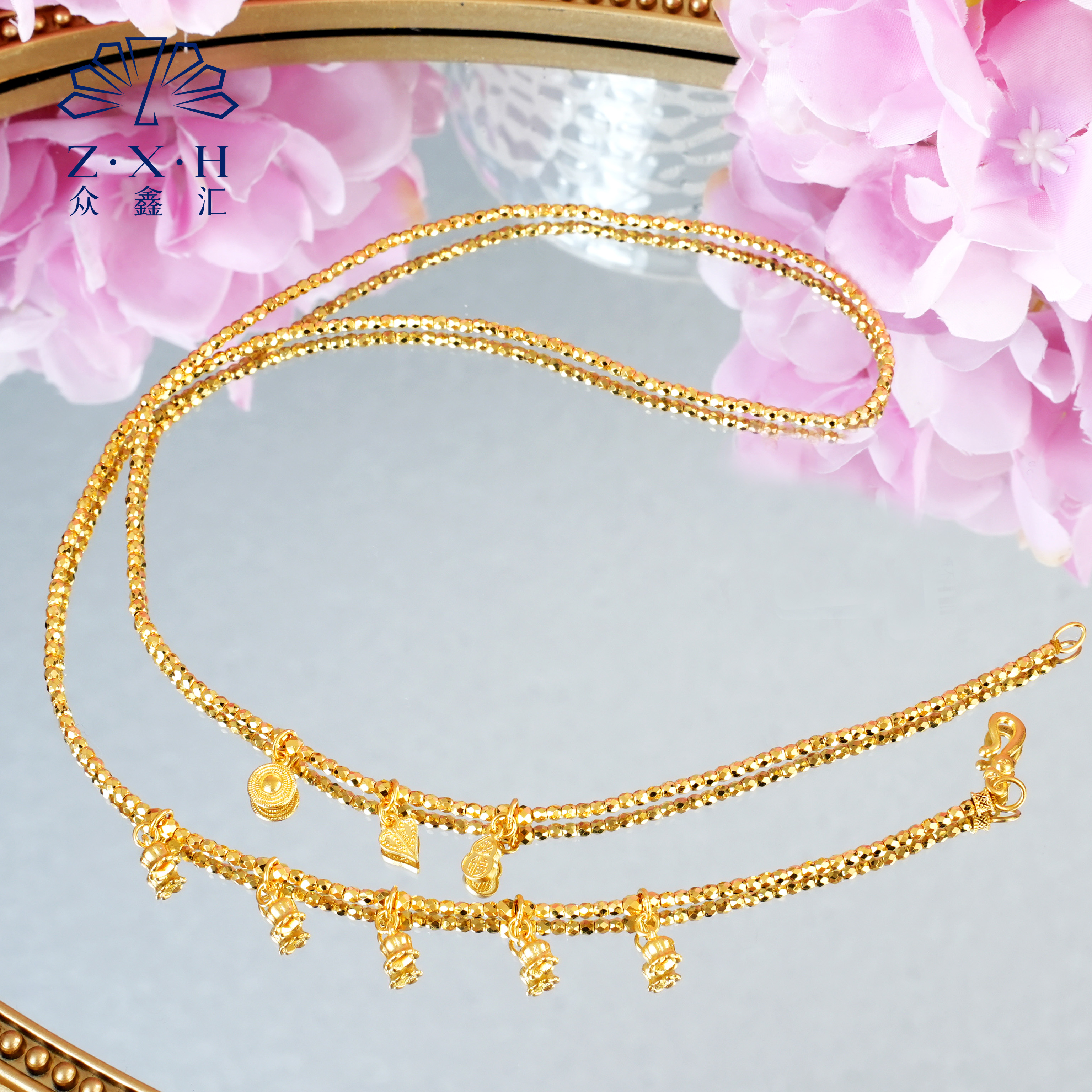 {众鑫汇}足金999 蹦迪铃兰素金单钩百搭万能链