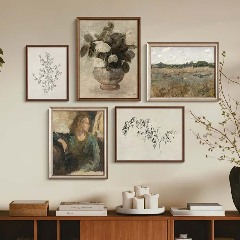 植趣》现代法式复古老钱风客厅装饰画中古风餐厅玄关卧室挂画组合
