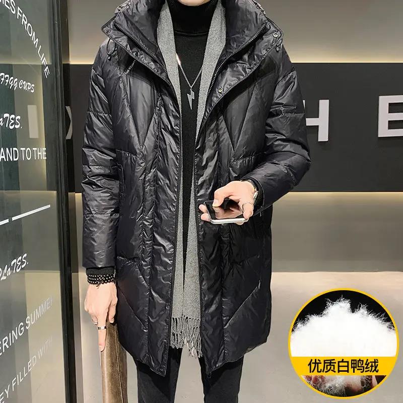 男款羽绒服中长款2023新款冬季加厚白鸭绒连帽男士外套潮牌男装