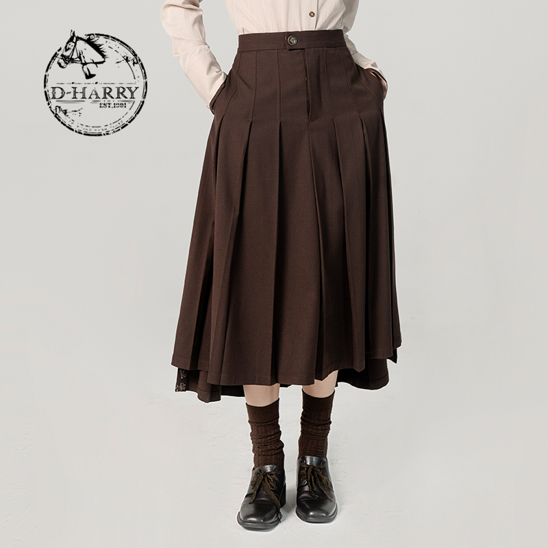 D-HARRY/迪哈利气质复古英伦风纯色百褶半身裙DH231M95933D显瘦