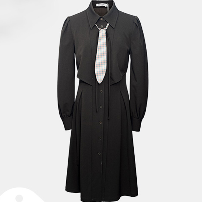 D-HARRY/迪哈利冬复古收腰墨绿色长袖连衣裙DH244J97925T