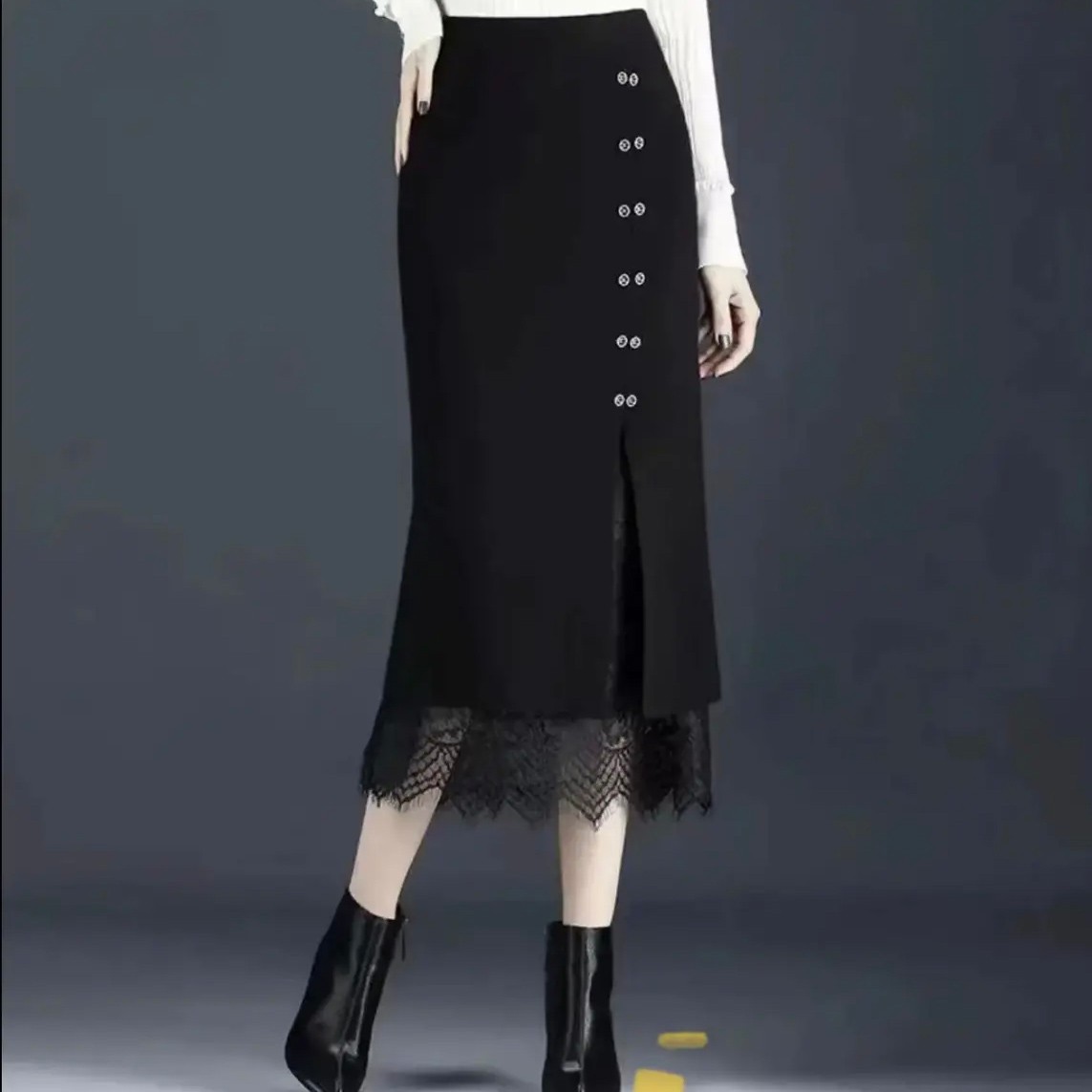 春秋款半身裙双面穿蕾丝裙秋妈妈高档百搭出游显瘦遮肚子高档裙子