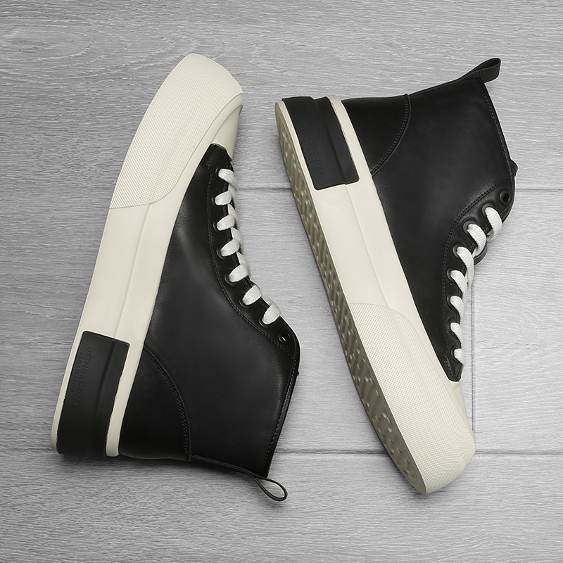 头层牛皮2024新款冬季男鞋真皮高帮休闲板鞋百搭潮鞋爆款软底靴子