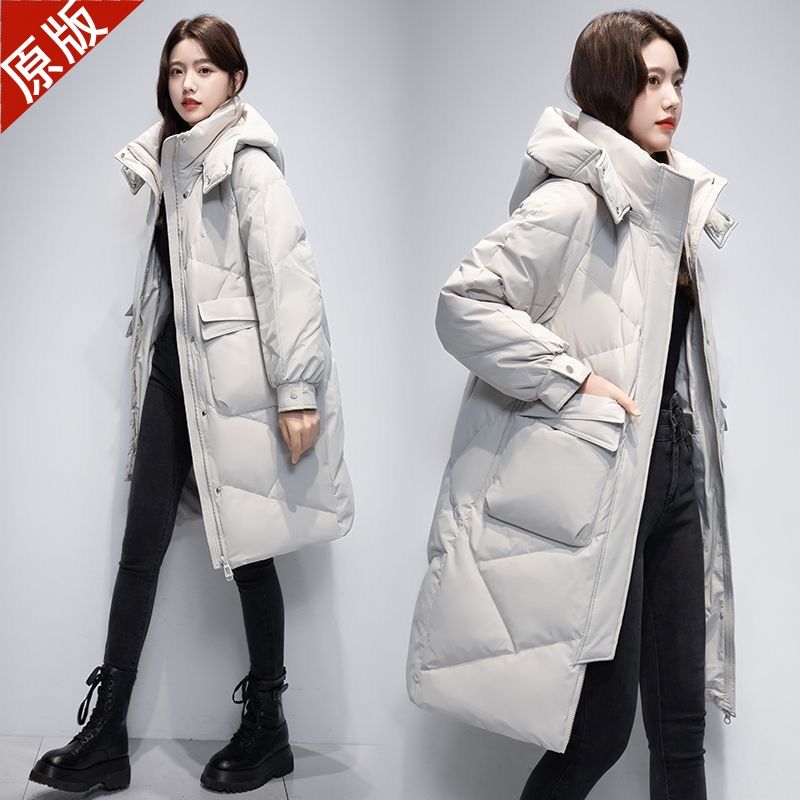 白鸭绒羽绒服女中长款2023冬装新款时尚韩版加厚宽松大码过膝外套