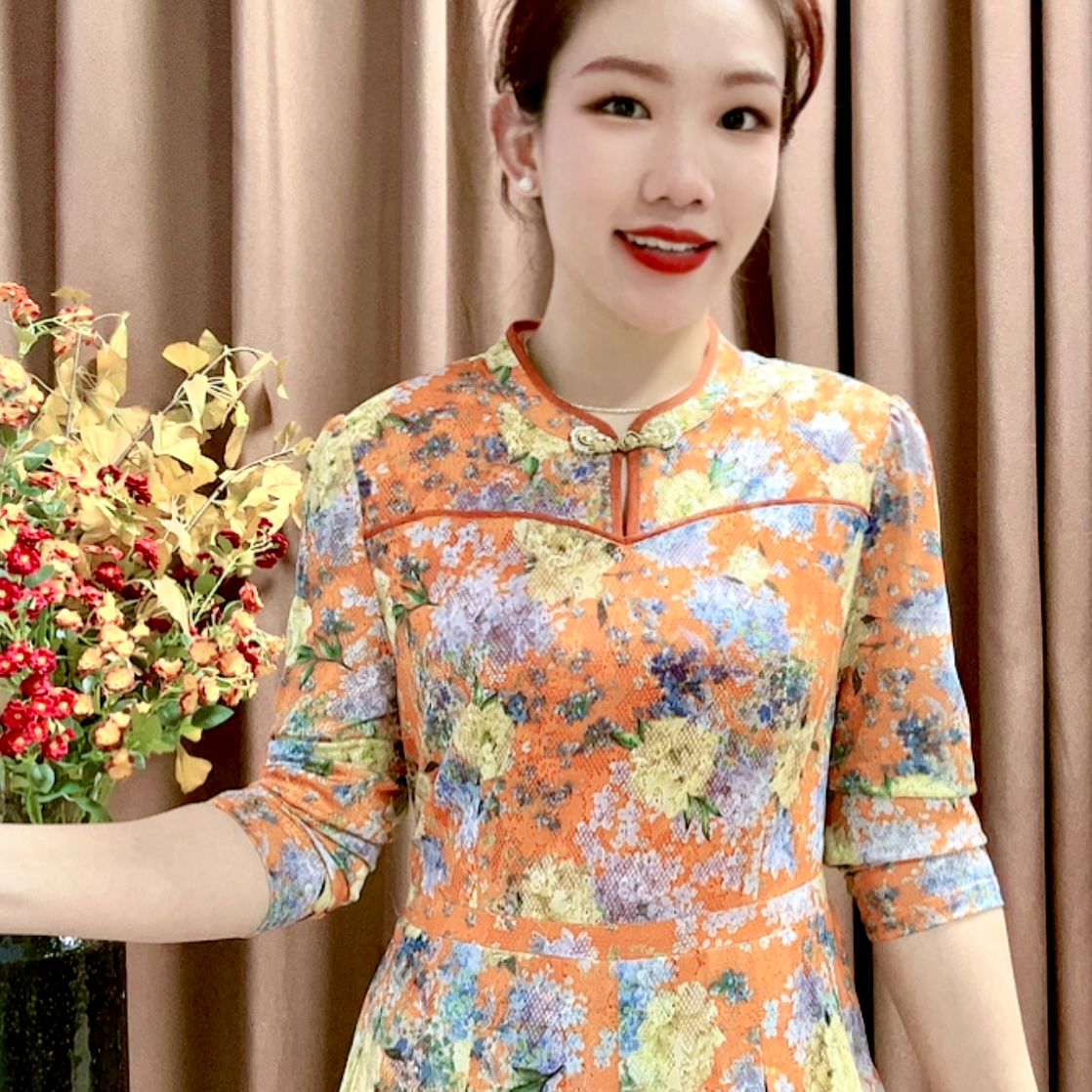 S 2024#优雅气质妈妈装连衣裙