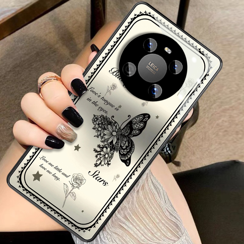 花朵蝴蝶华为mate60pro手机壳新品女保护套30mate40por+潮牌50e
