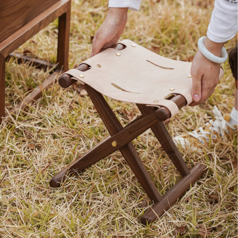 小野马扎黑胡桃木实木便携式小凳子换鞋凳折叠凳户外矮凳