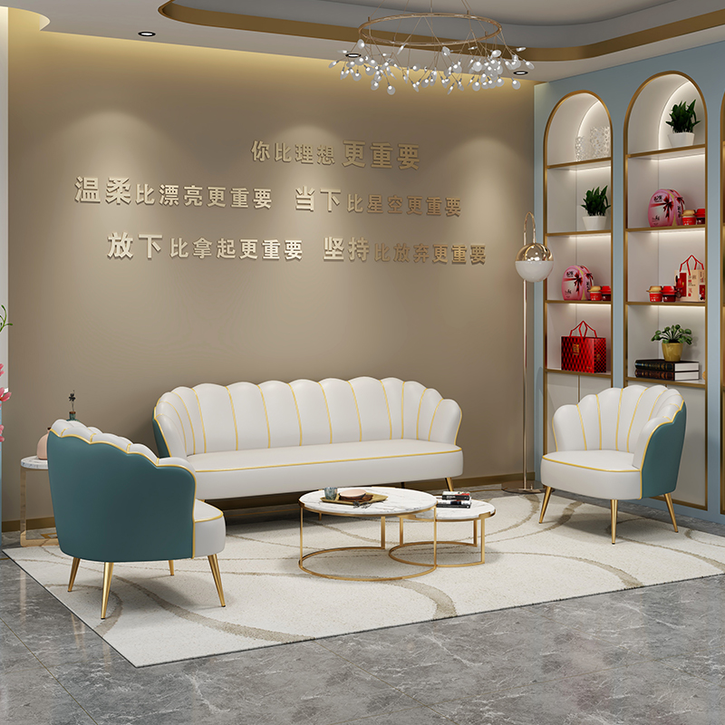 北欧现代轻奢科技布沙发小户型组合网红简约客厅美容院美甲店沙发