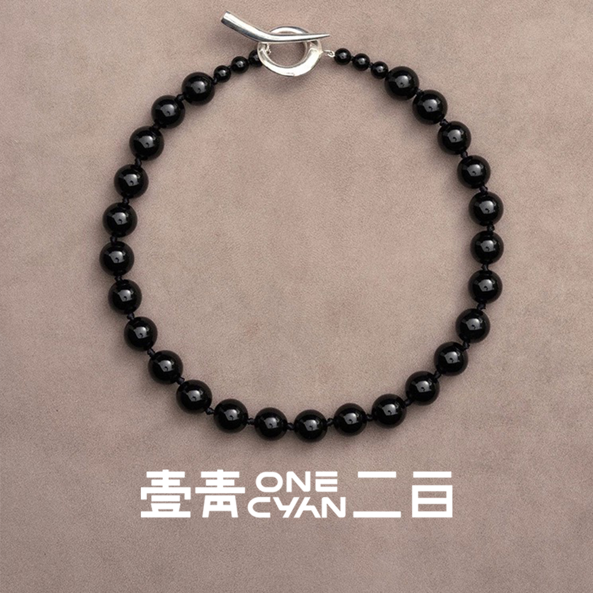 吊坠925银 《珺渊》重工黑色OT扣项链纯银