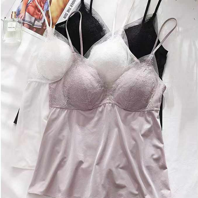 DD5583蕾丝蒙杯小吊带法式蕾丝小V领精致性感防走光时尚精致吊带