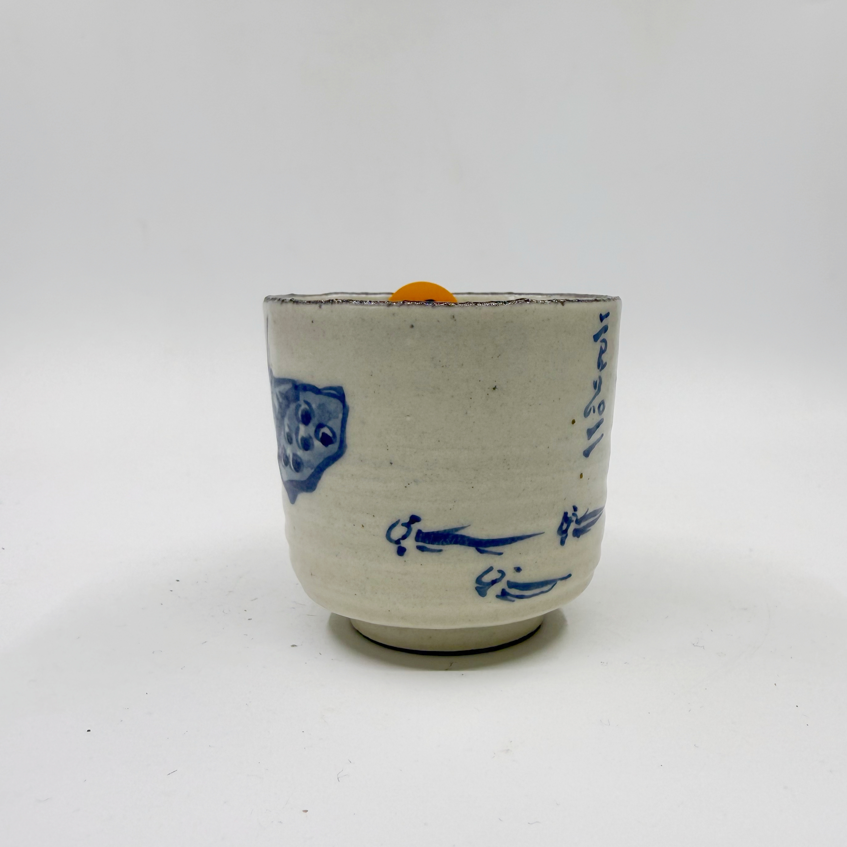 霁月山房朱茂刚 粉引青花《连年有余》主人杯单杯茶杯手工陶瓷11757