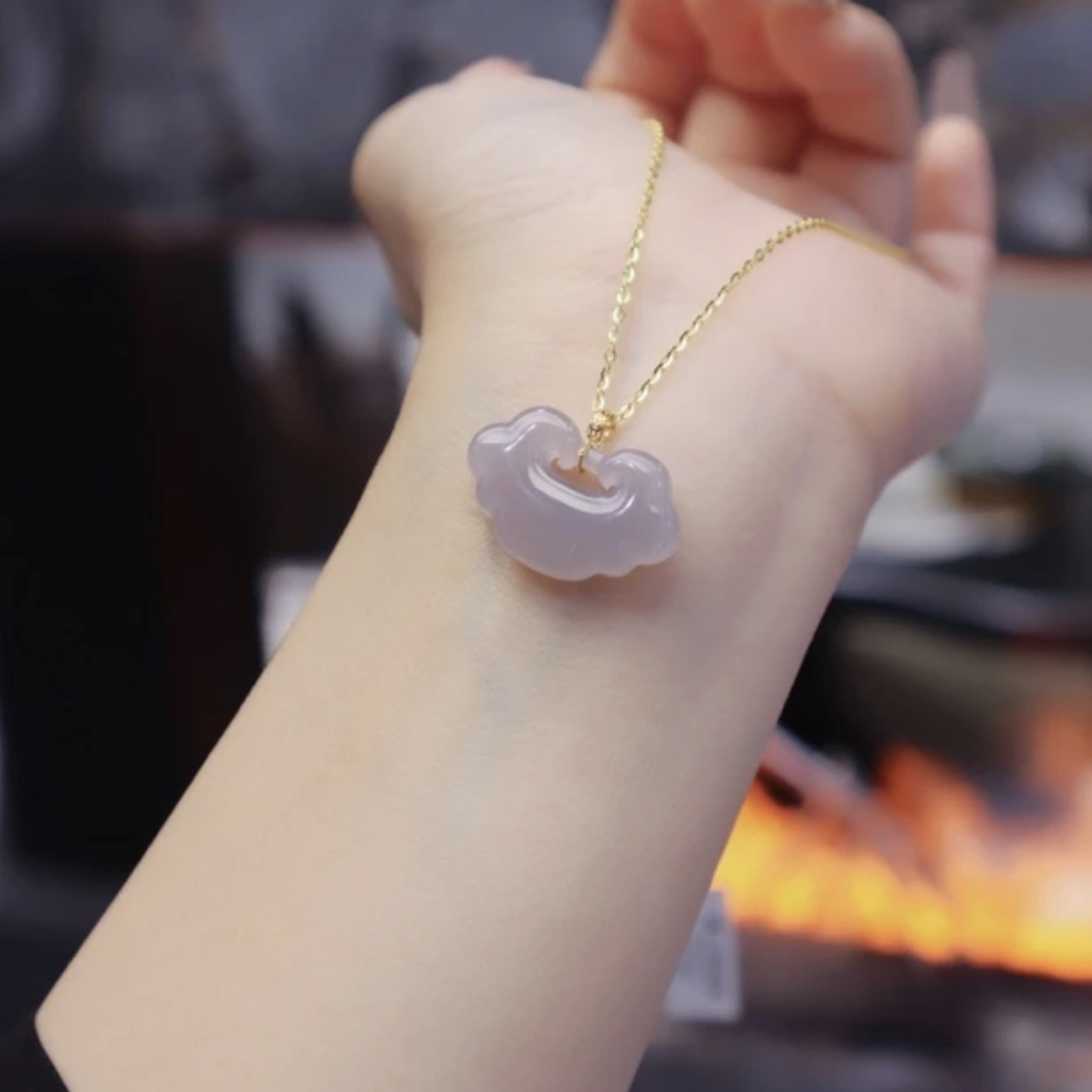 【紫鸢如意锁】天然和田玉冰烟紫时尚款薄款如意锁吊坠