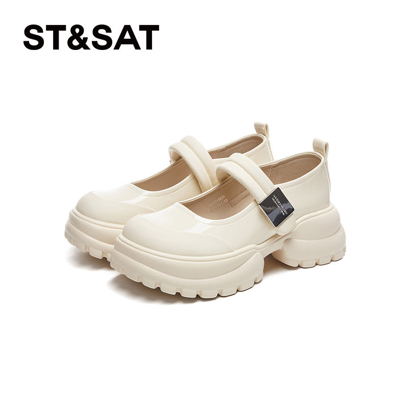 星期六女士夏季舒适时尚休闲百搭甜美少女风圆头厚底时装乐福鞋