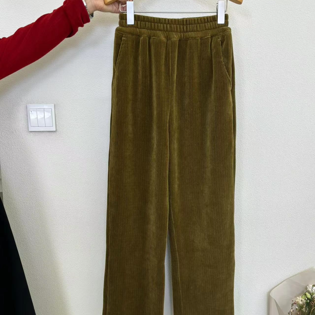 572014-1灯芯绒高级百搭简约时尚高腰显瘦长裤阔腿休闲宽松直筒裤