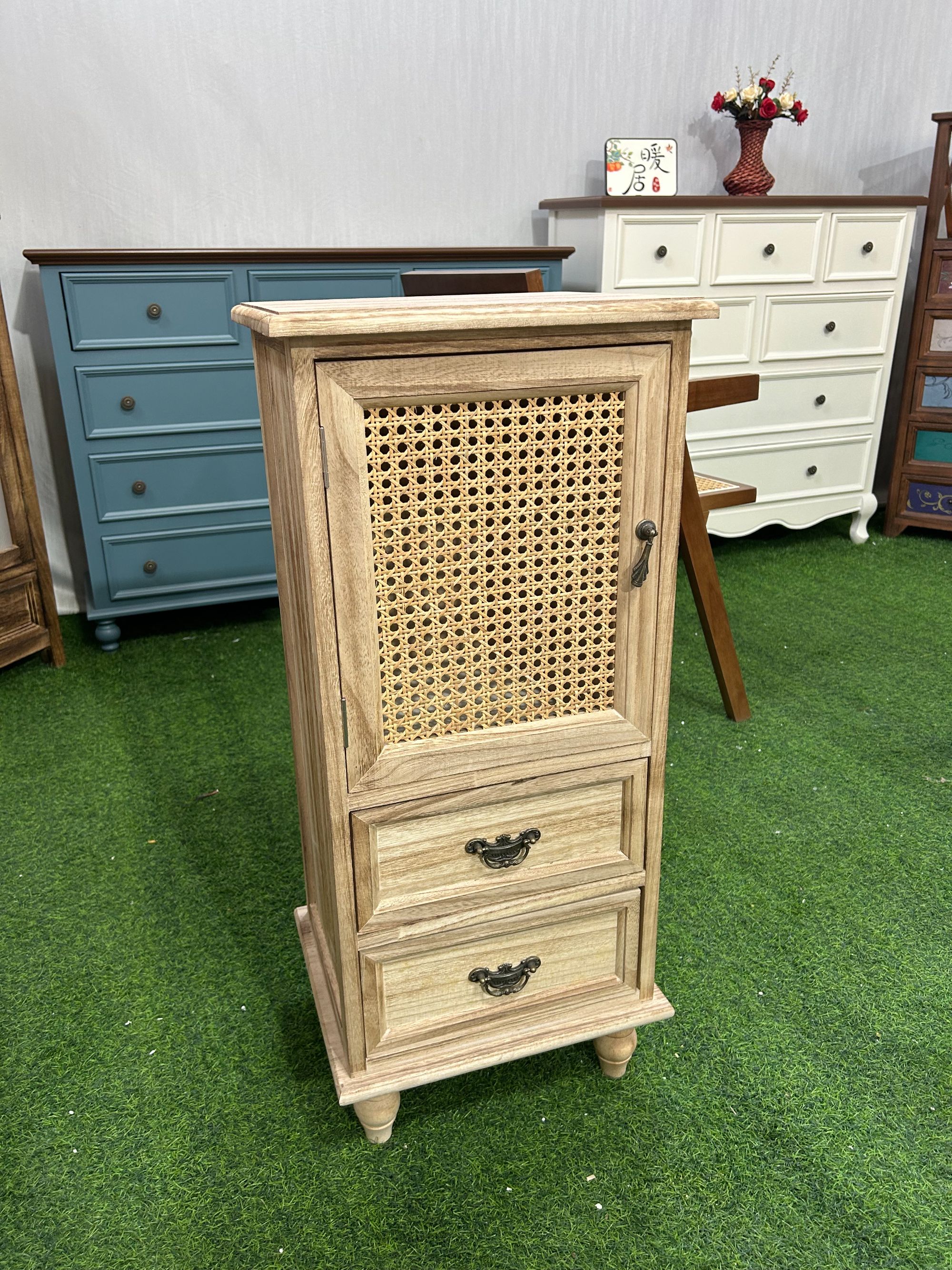 92-1014原木风电视边柜墙边窄柜