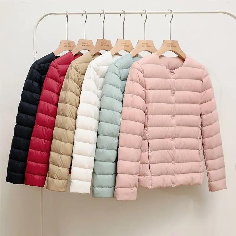 20233年新款轻薄羽绒服女短款圆领保暖内胆秋冬无领修身大