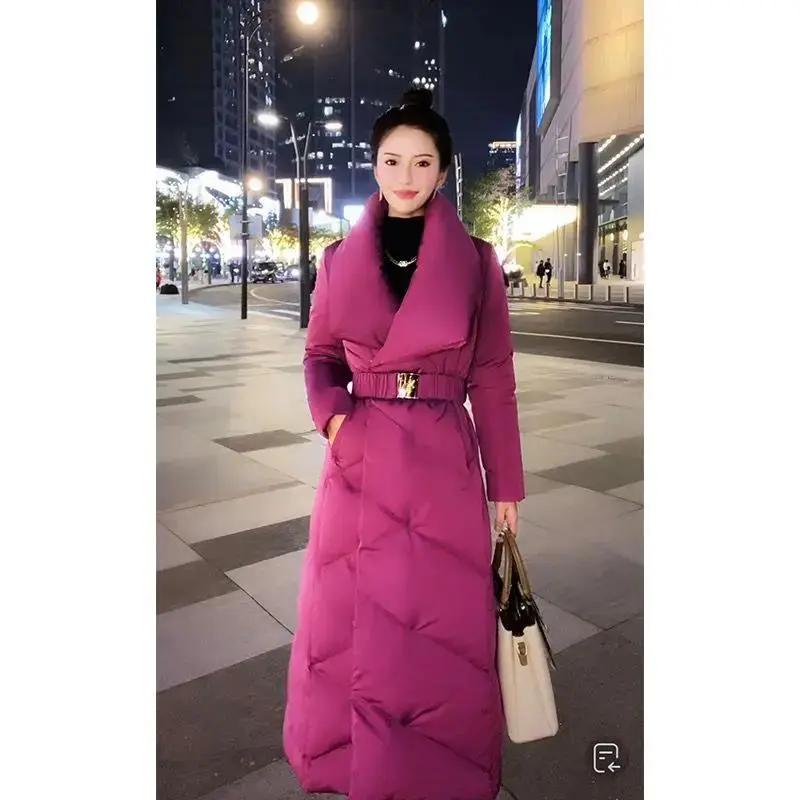 长款羽绒服女款2023年新款冬季韩版女士设计感白鸭绒加厚保暖外套
