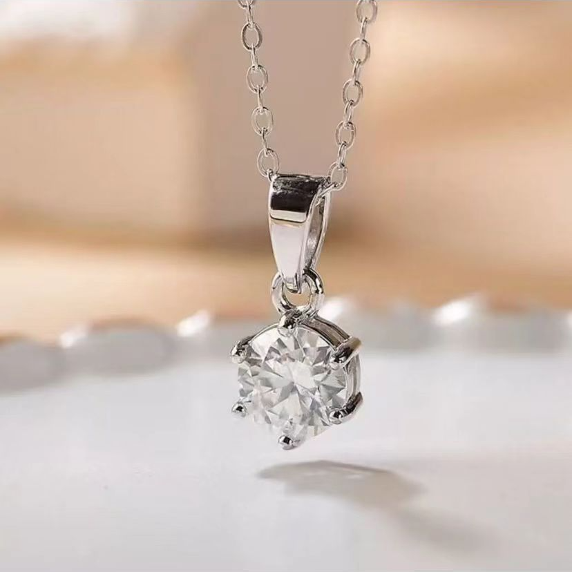 925银莫桑石银制品 【经典六爪吊坠】0.5-5克拉.女神简约经典百搭款