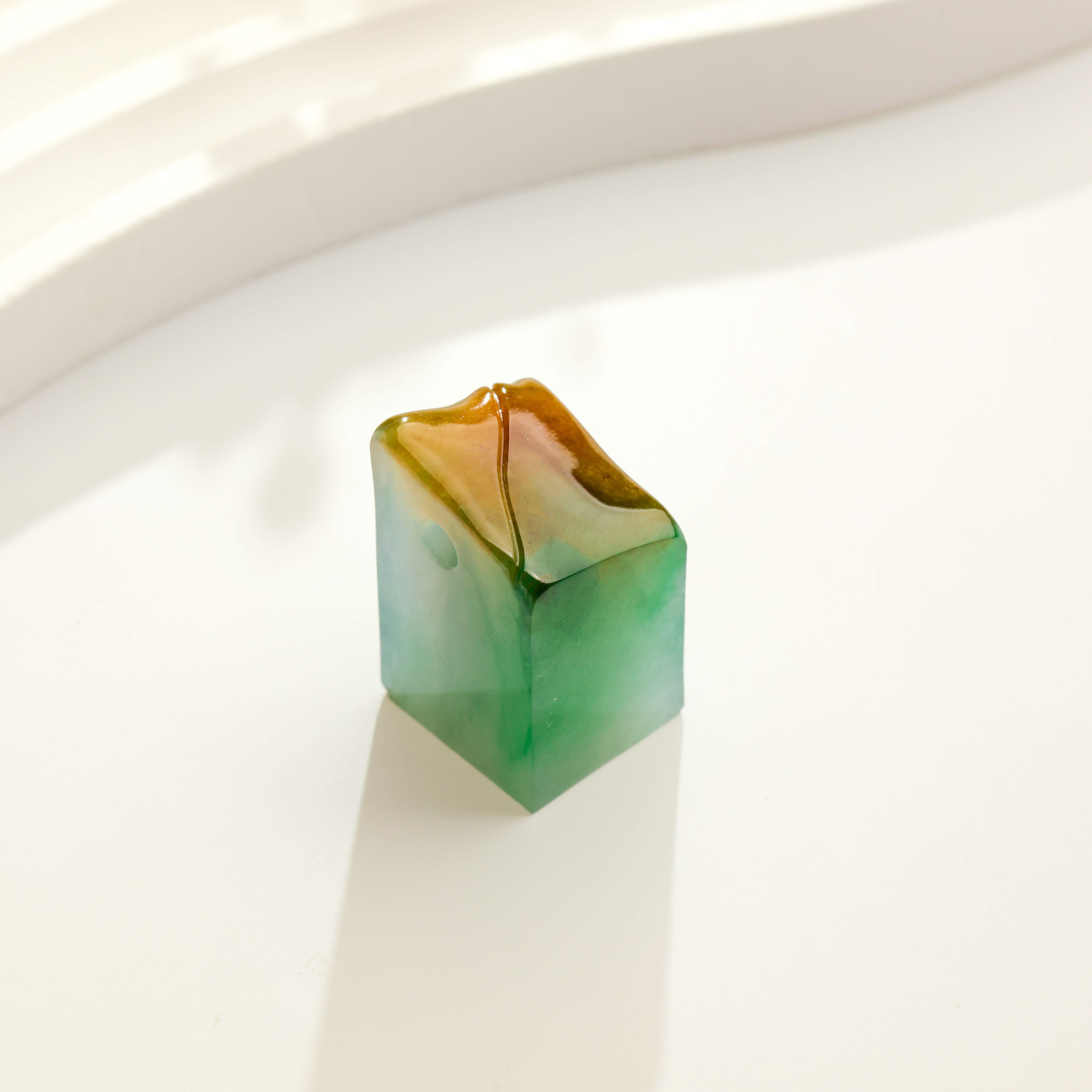 王朝阳翠语《随心》糯冰黄加绿印章 轻奢极简天然A货翡翠