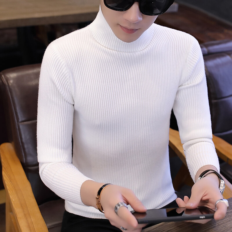 秋冬季加绒高领衣修身线衫韩版保暖打底针织衫色加厚男装衣服大码
