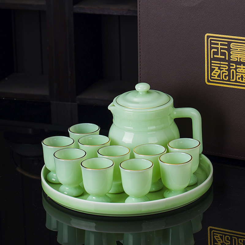 【玉瓷酒具】12件景德镇青玉瓷矿物质抑菌釉家用送礼酒具套装高档
