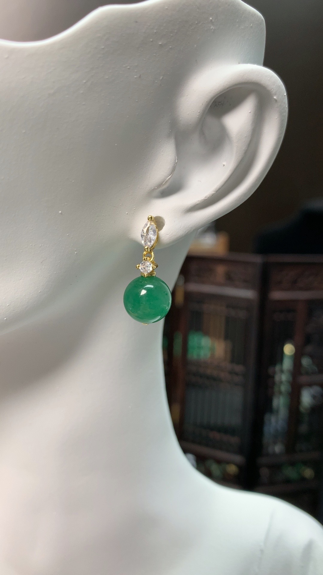 天然A货玉石精品高冰飘花耳饰（飘花随机）